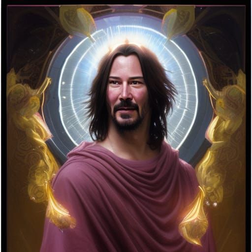 Keanu Reeves as Divine Figure with Halo