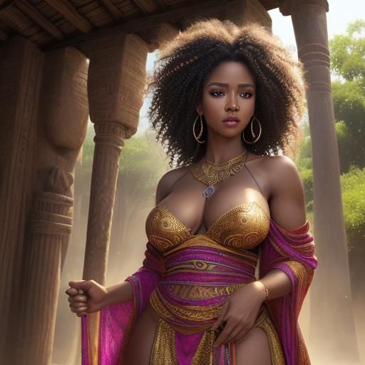 African Beauty in Colorful Robes: Hyperrealistic Portrait