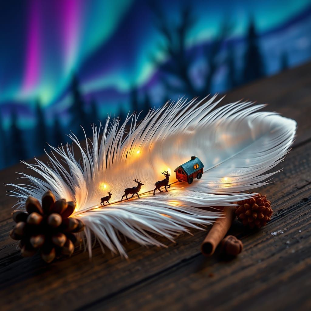 Vibrant Double Exposure Poster with Macro Feather and Winter...