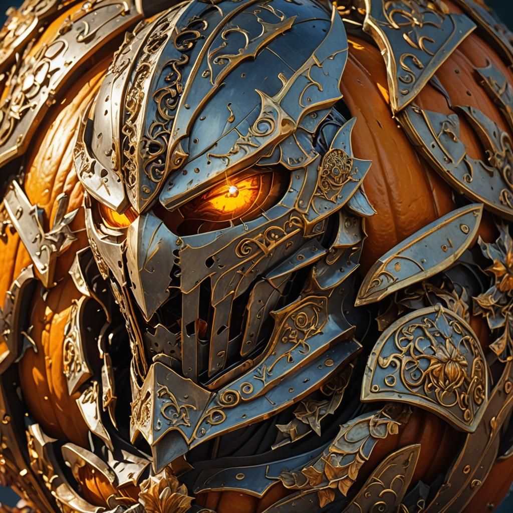 Pumpkin Knight Helmet in Detailed 3D Anime Art