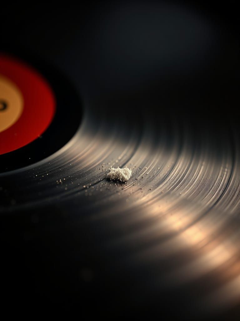 Macro Vinyl Record Grooves in Studio Lighting