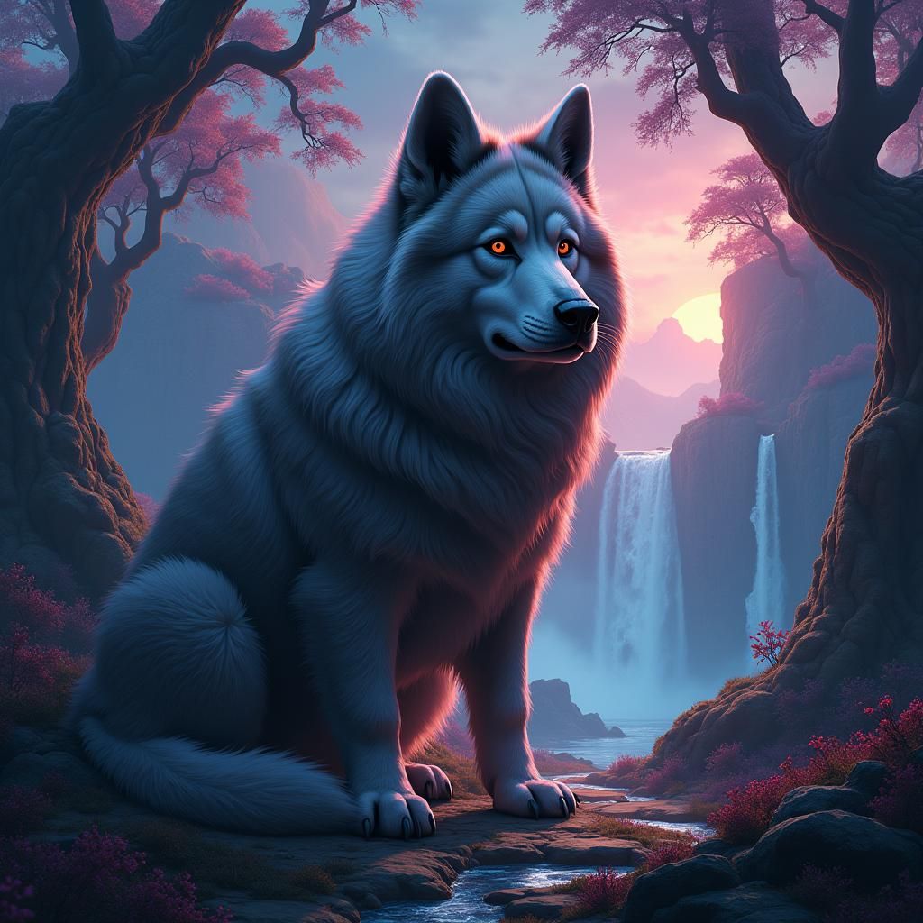 Majestic Dog in Fantasy Realm: Matte Painting