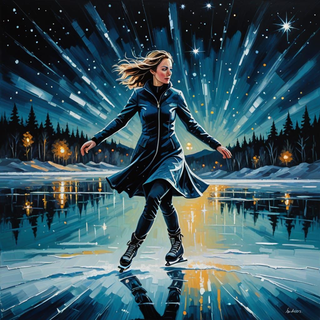 Woman Ice Skating: Abstract Expressionism in Acrylic and Oil