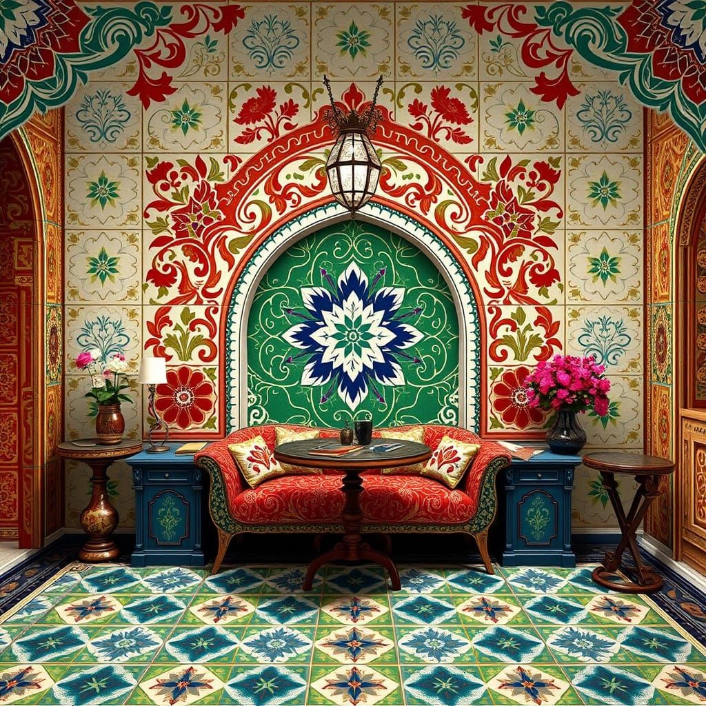 Surreal Ottoman Woman in Intricate Tilework Style