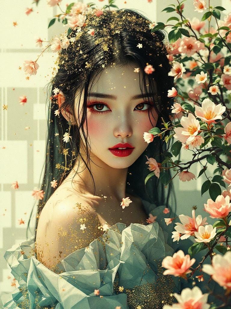 Abstract Pin-Up Fusion in Kuvshinov Amano Style