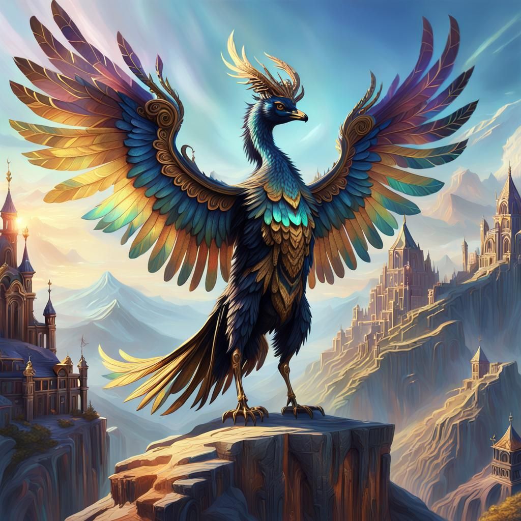 Regal Peryton Ascends in Elegy of Iridescent Beauty