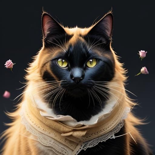 Minimalist black cat silhouette with roses between vertical ...