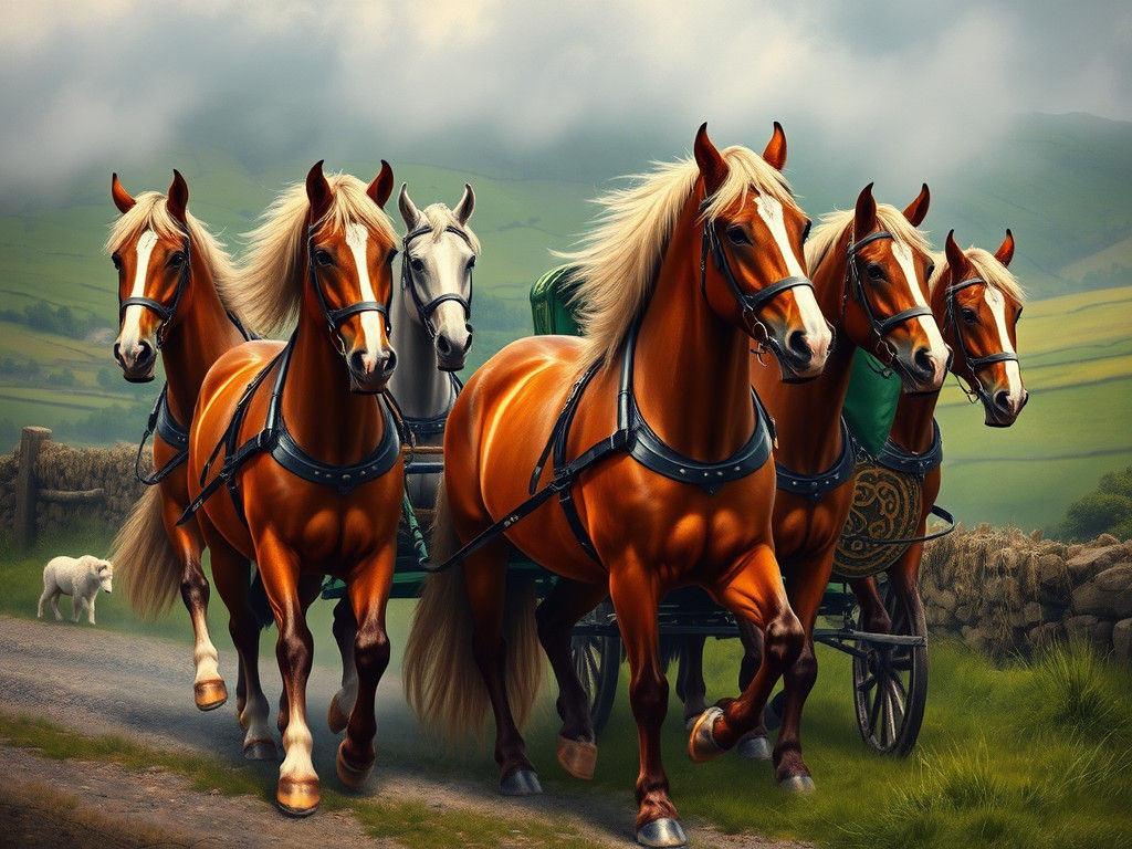 Clydesdale Horses Pulling Carriage Through Ireland