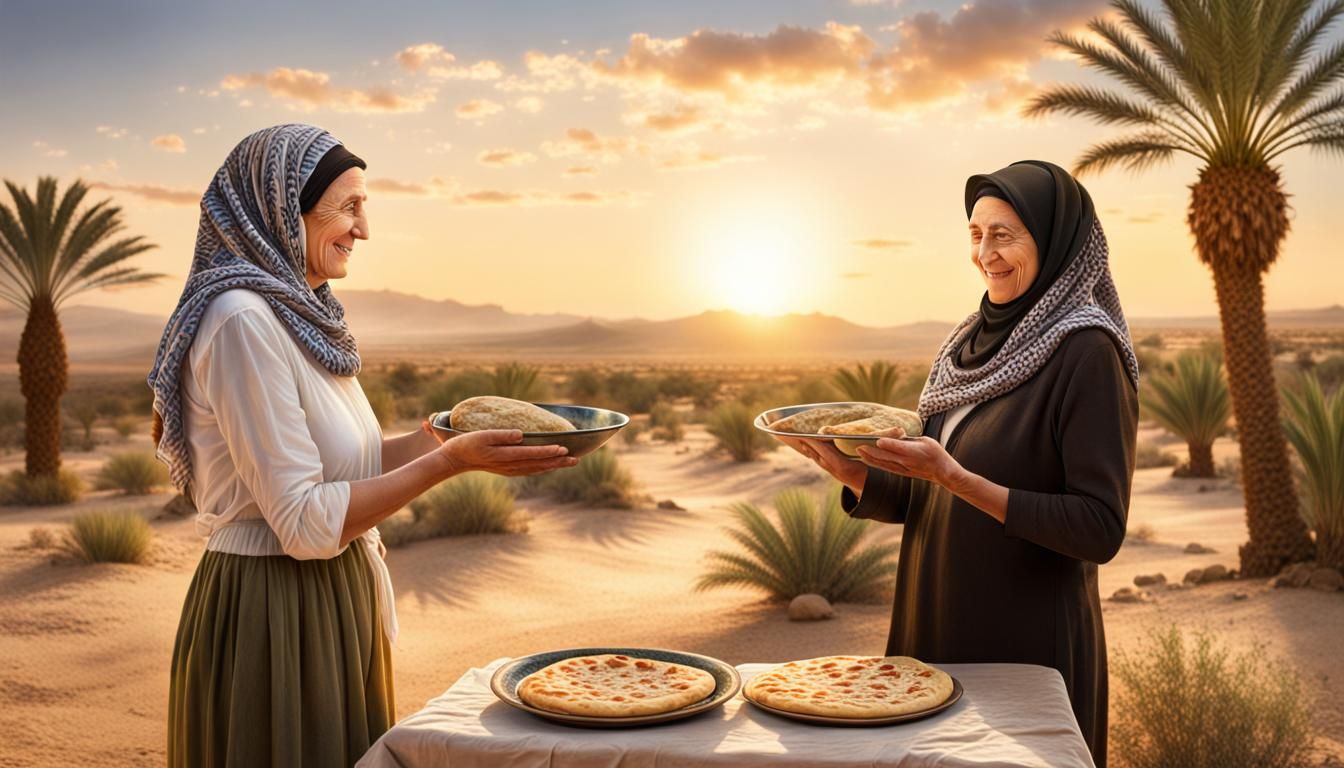 Jewish and Palestinian Women Sharing Food at Sunrise