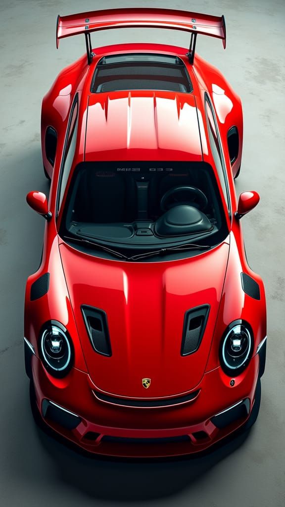 Fire Red Porsche 911 GT3 RS: Top Down Hyperrealism