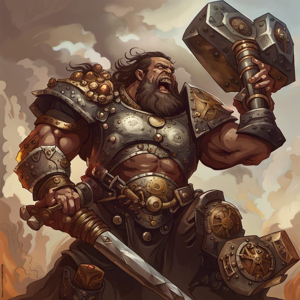 Goliath Paladin with War Hammer in Steampunk Style