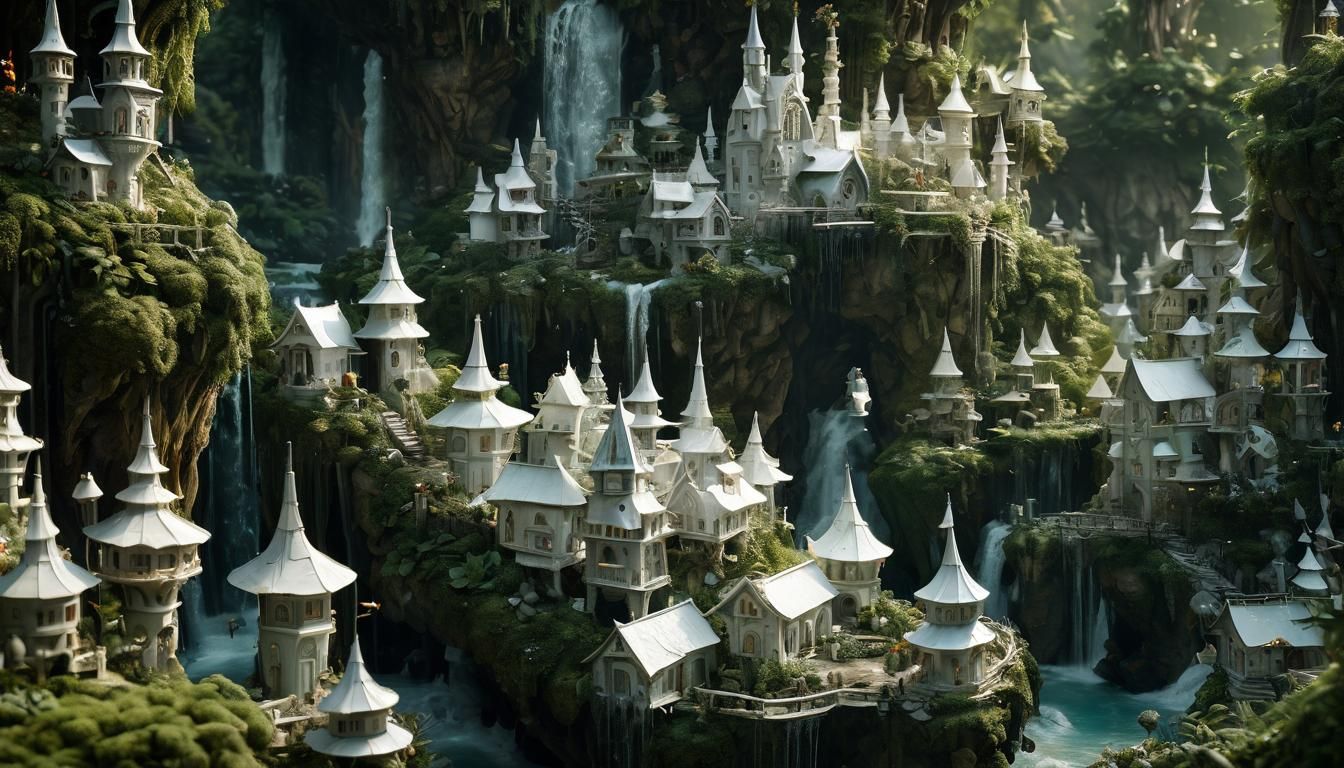 Macro Fairy Village with Glass Sculptures