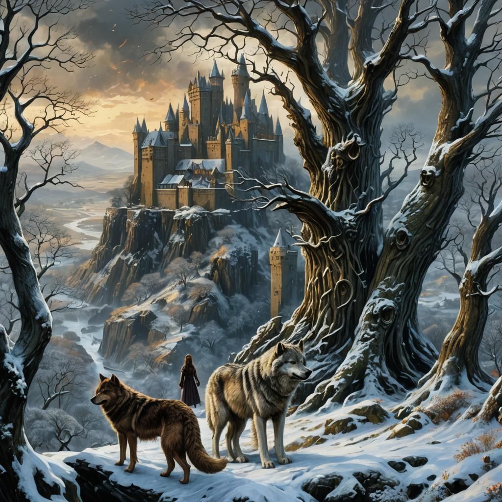 Winterfell with Dire Wolves: Digital Matte Painting