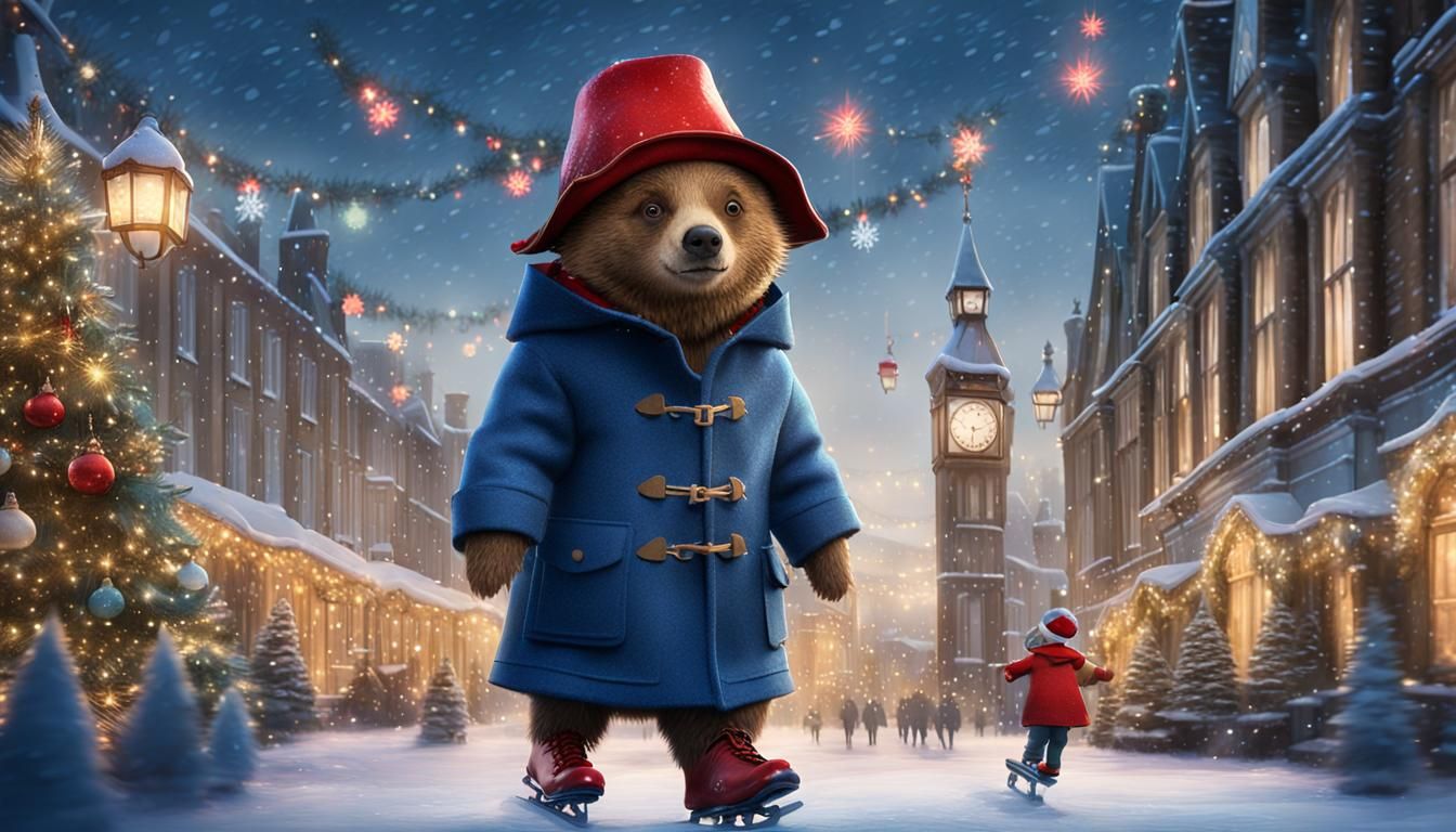 Paddington Bear Ice Skating in London at Xmas
