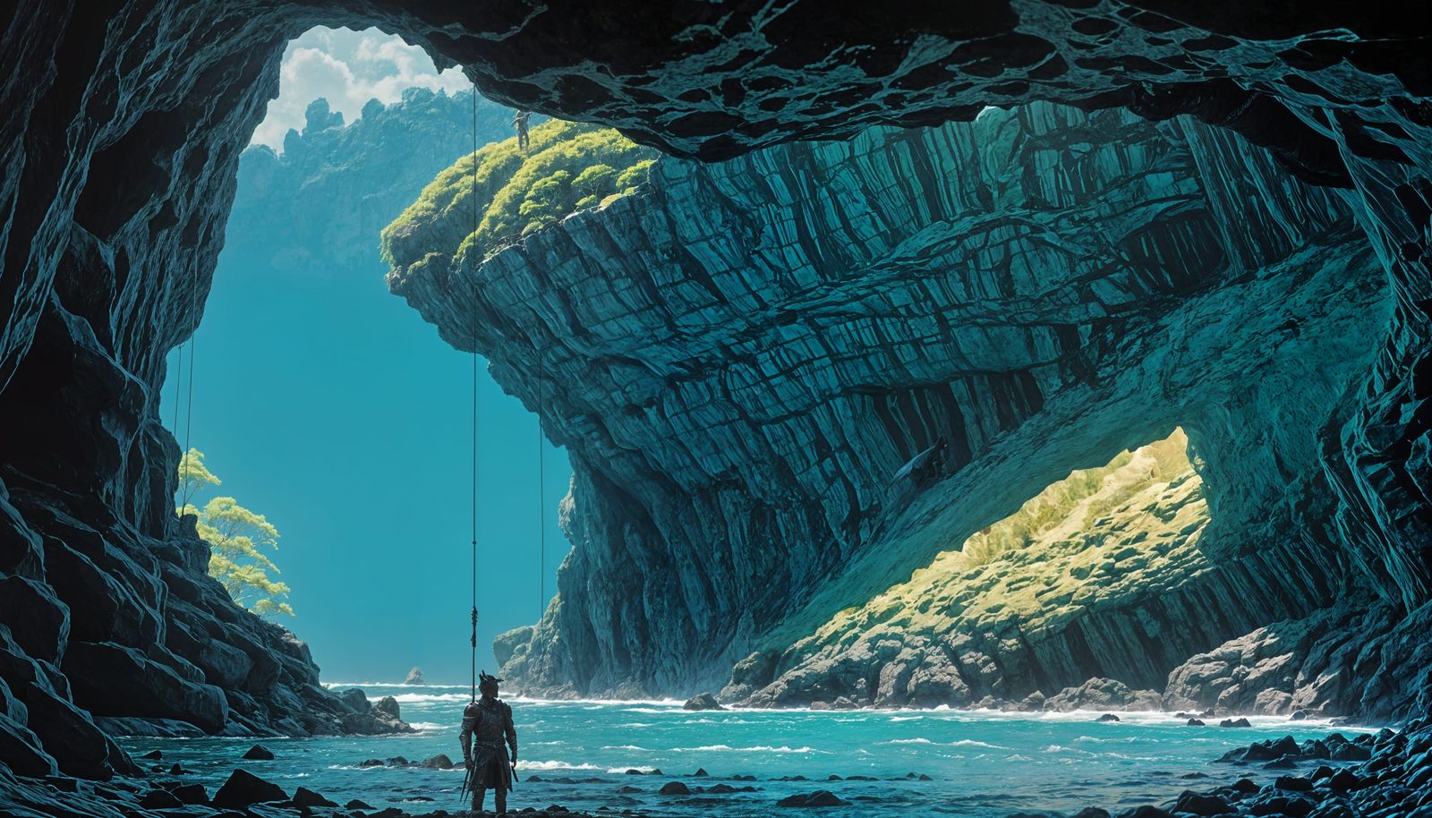 Dragonborn Paladin Silhouetted in Animal Flower Cave Barbado...