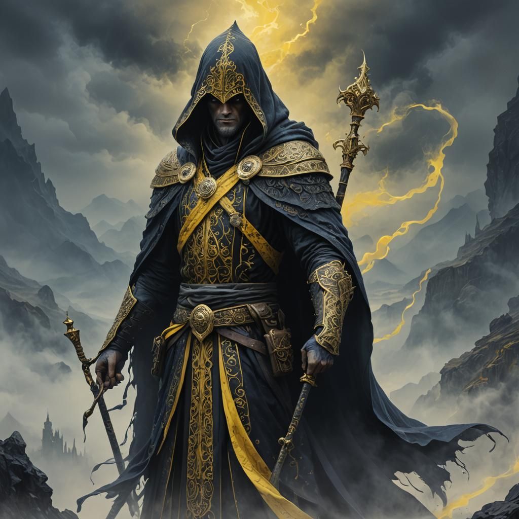 Mysterious Ruler Above Grey Fog: Dark Fantasy Art