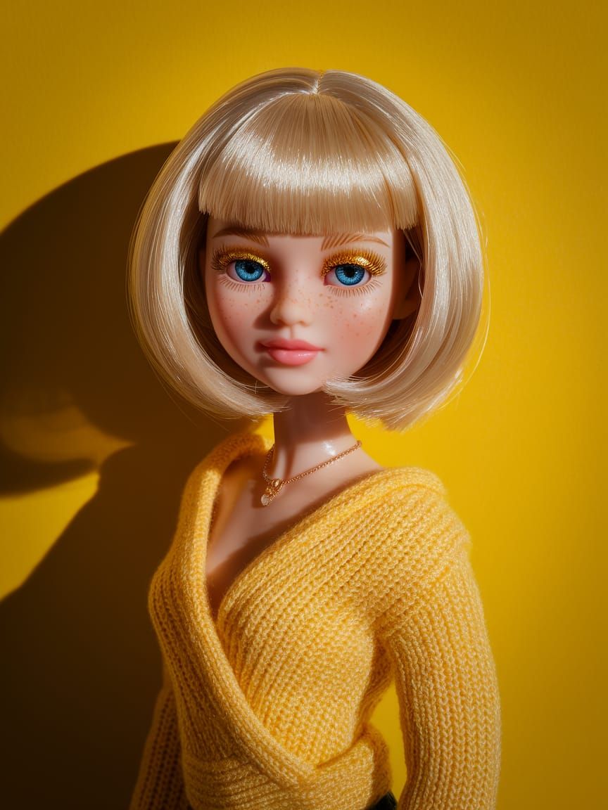 Charming Doll Portrait with Golden Eyeshadow