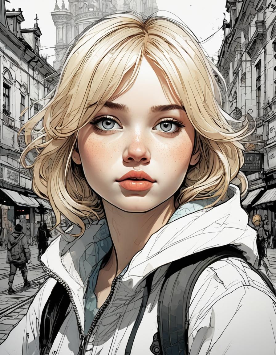 Chubby German Queen Portrait in Whimsical Urban Style