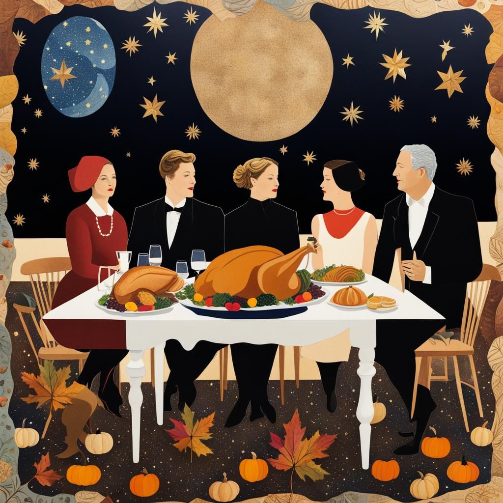 Thanksgiving Feast in Mixed Media Collage Style