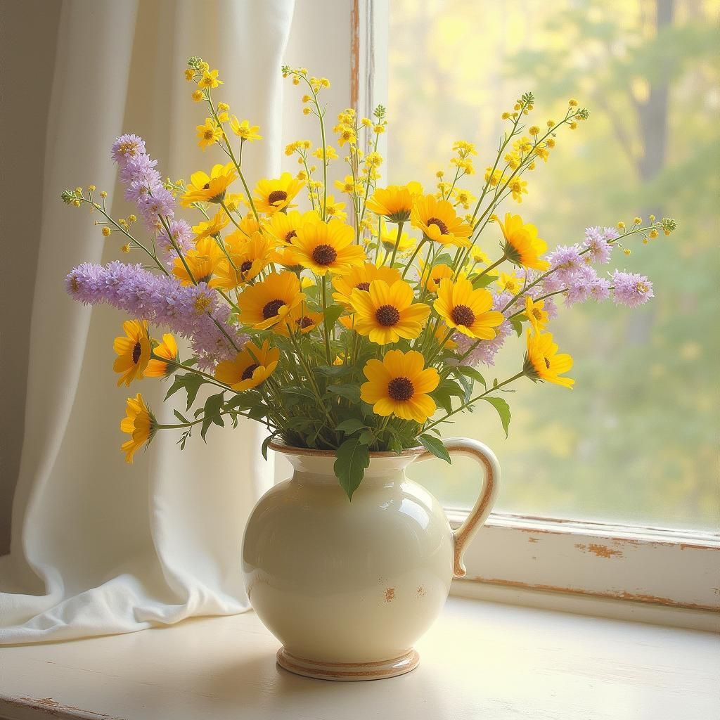 Impressionist Wildflower Still Life in Golden Light
