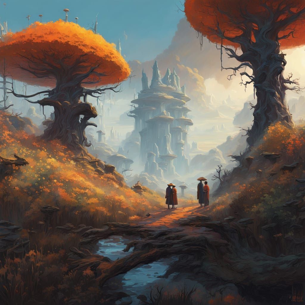 Dreamlike Figure in Whimsical Landscape, Rendering Inspired....