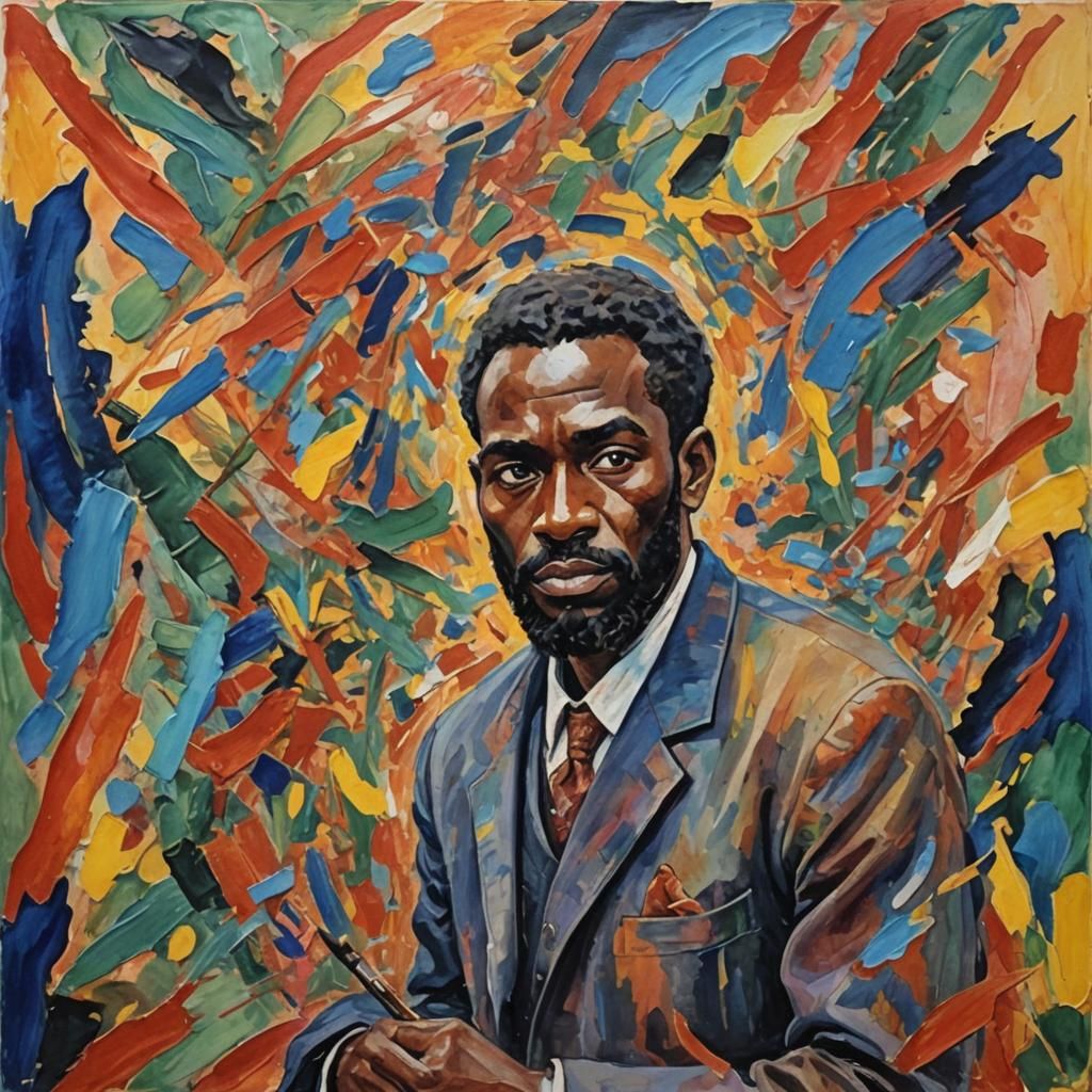 Abstract Kinyarwanda Man in Gouache Style