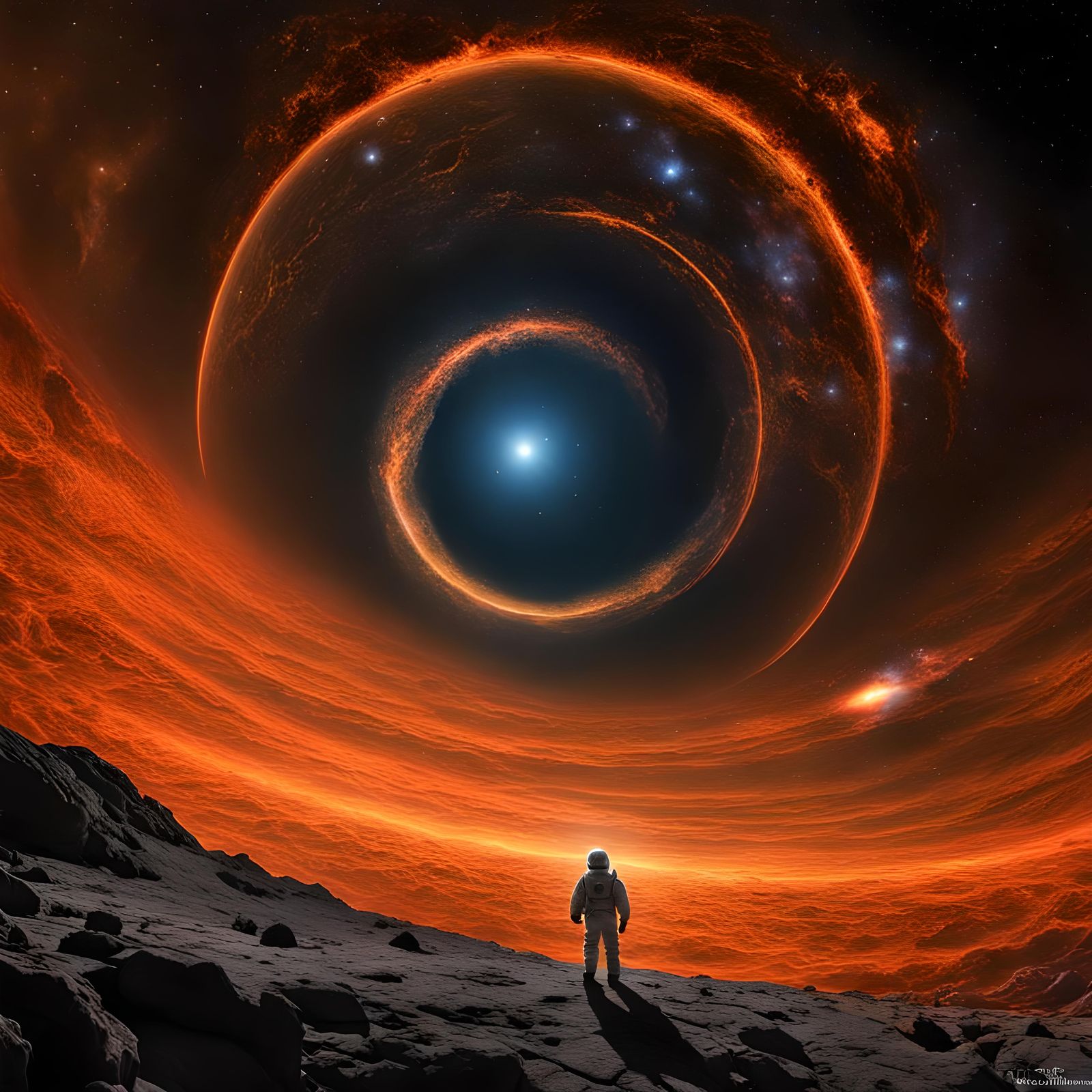 Spectacular Nebulae and Black Hole with Astronaut