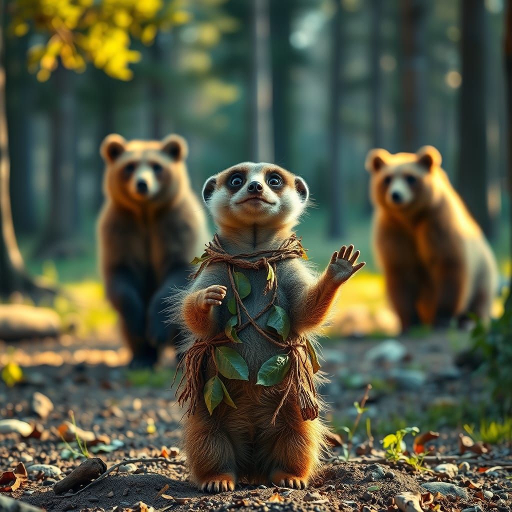 Meerkat Disguised as Bear in Humorous Wildlife Scene