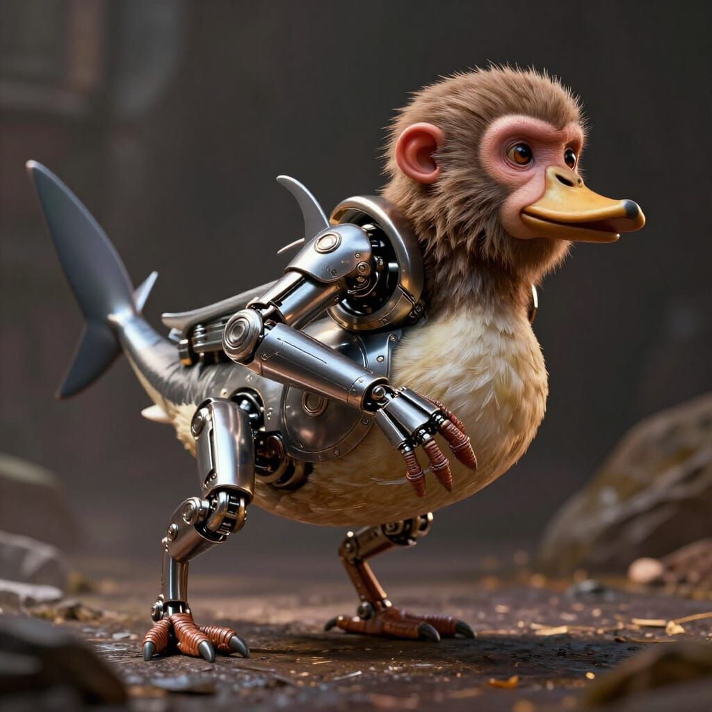 Sci-Fi Creature: Monkey Legs, Duck Body, Shark Tail, Capybar...