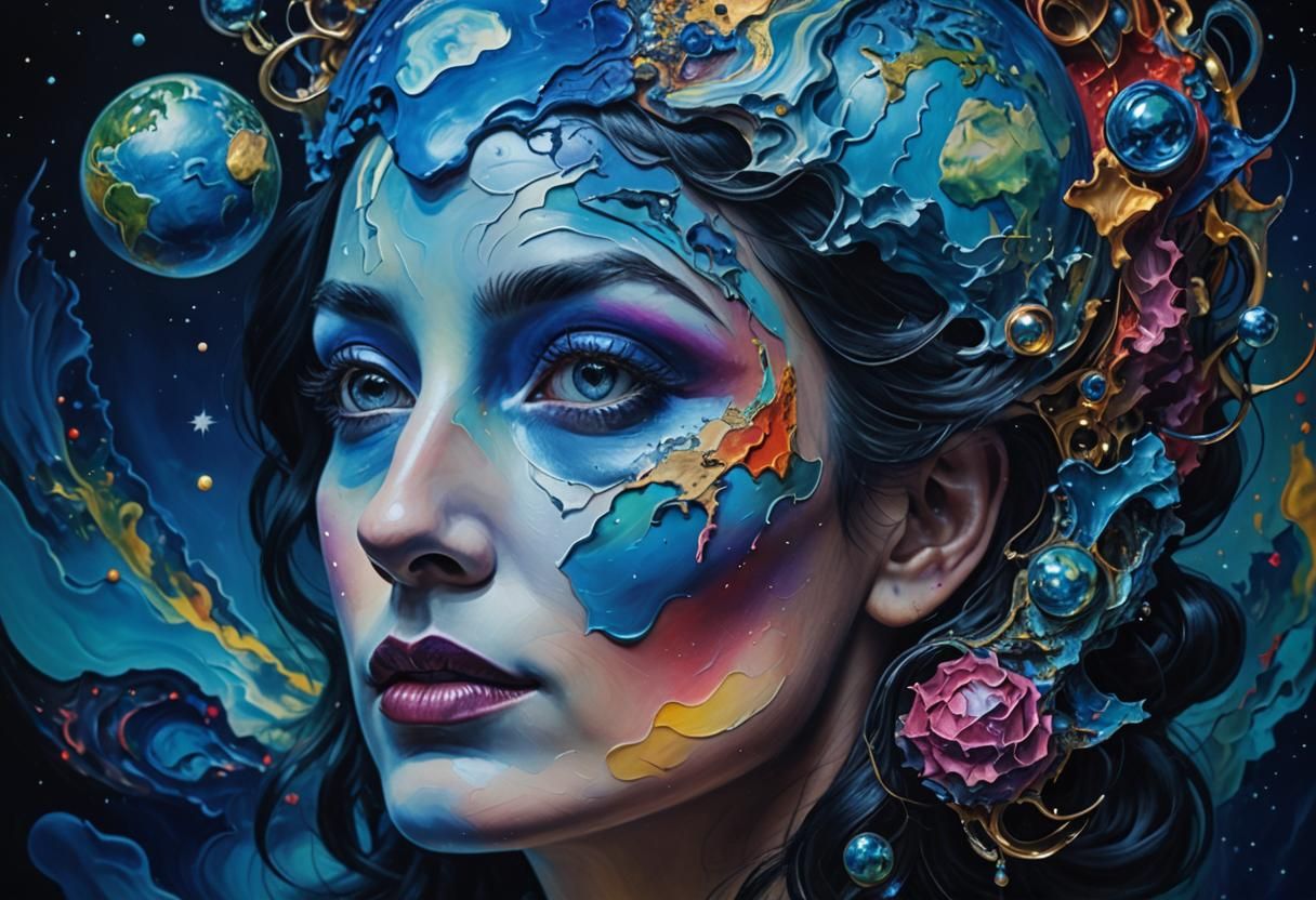 Surreal Woman with Earth Crown in Dali Style