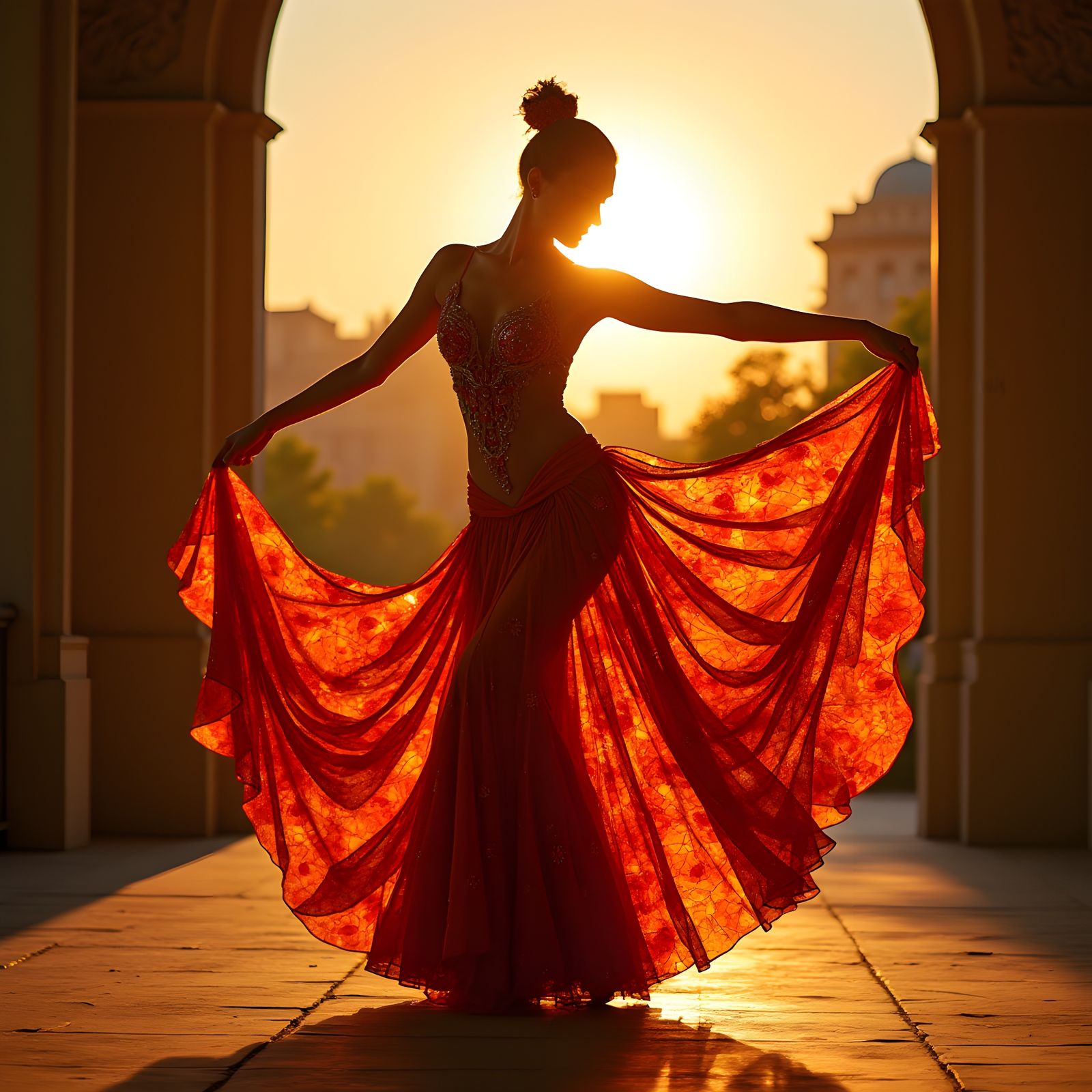 Flamenco Dancer in Vibrant Stained Glass Dress