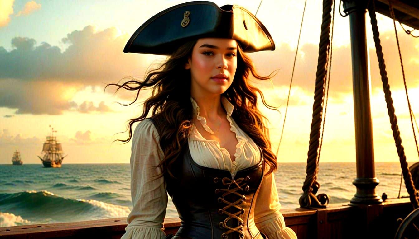 Hailee Steinfeld as a Pirate Captain in Cinematic Film Style