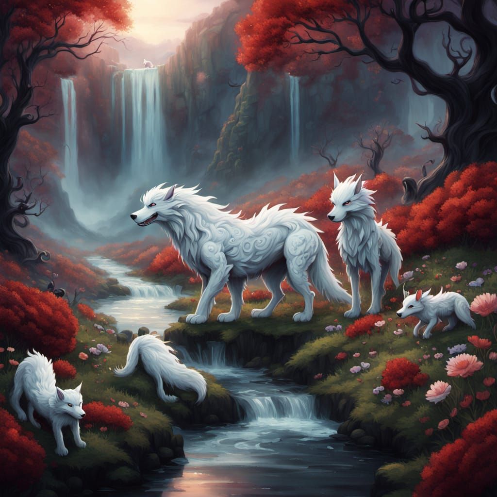 Whimsical Fantasy Battle Scene with Fluffy Dragon and Unicor...