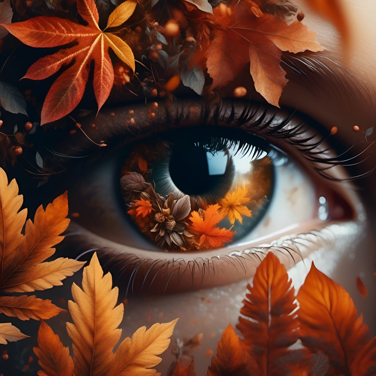 Autumn Eye with Double Exposure of Fall Leaves