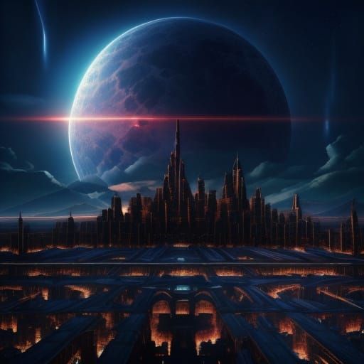 Alien Drones & Blood Red Orb Over City