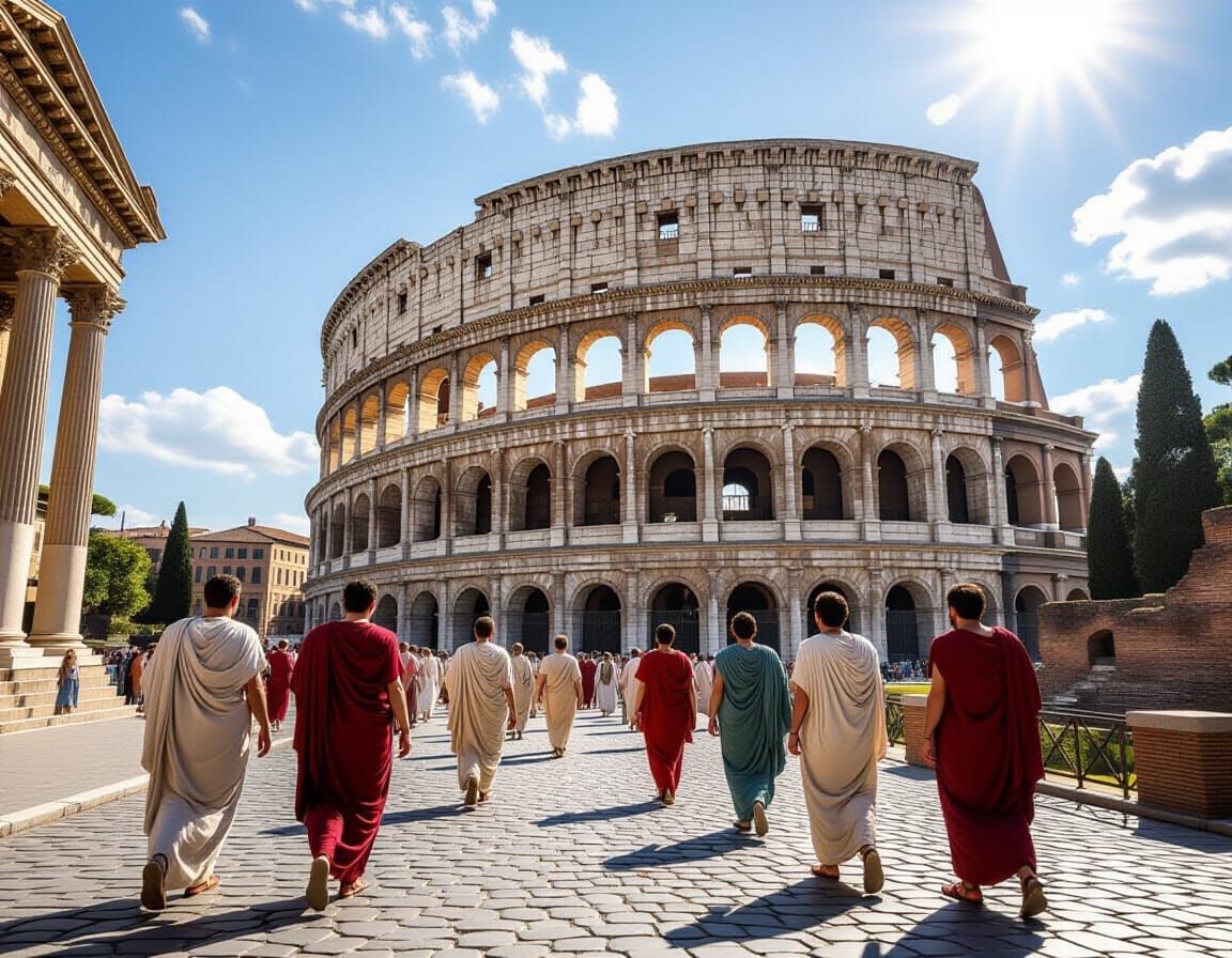 Photorealistic Roman Forum Scene Heading to Colosseum