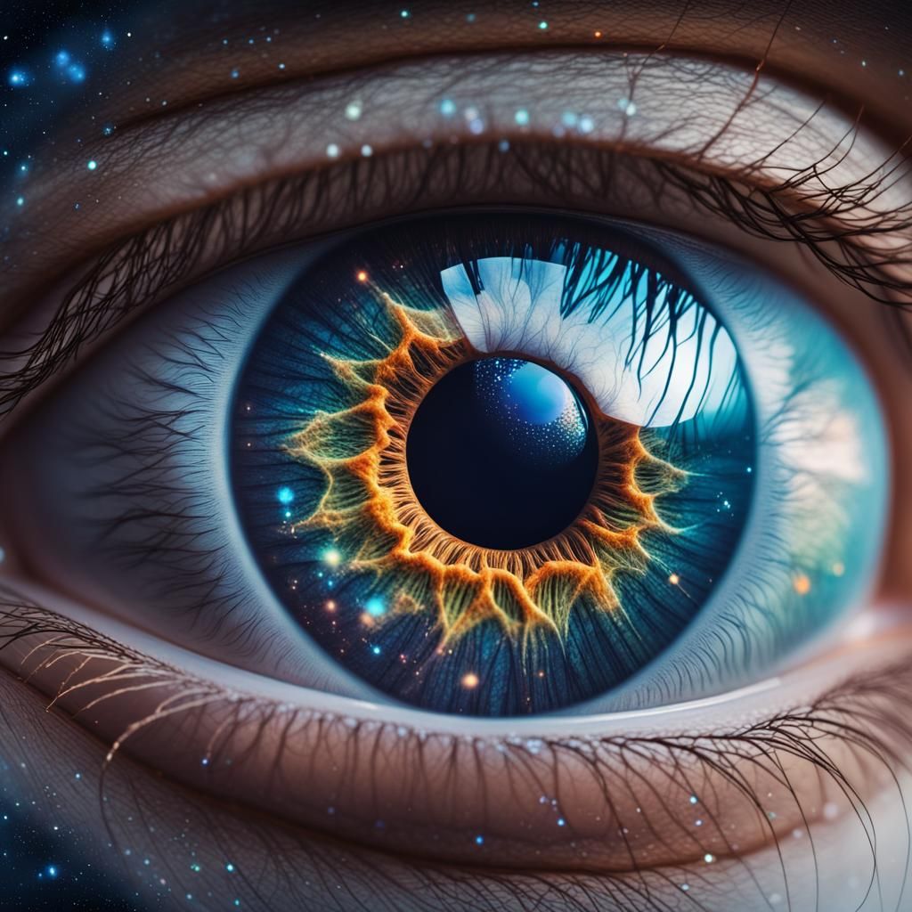 Human Eye Reflecting Constellations in Holographic Illustrat...