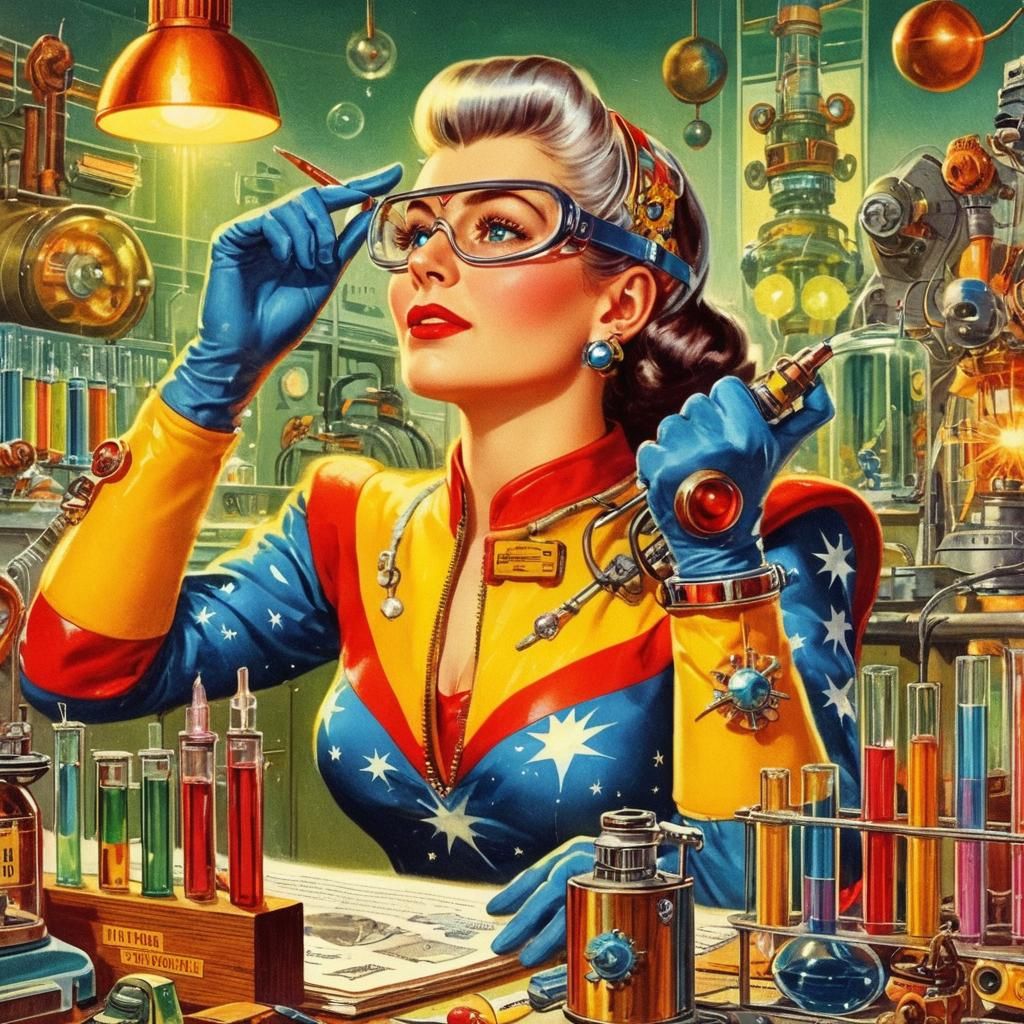 Retro Sci-Fi Pulp Cover: Female Scientist in Lab