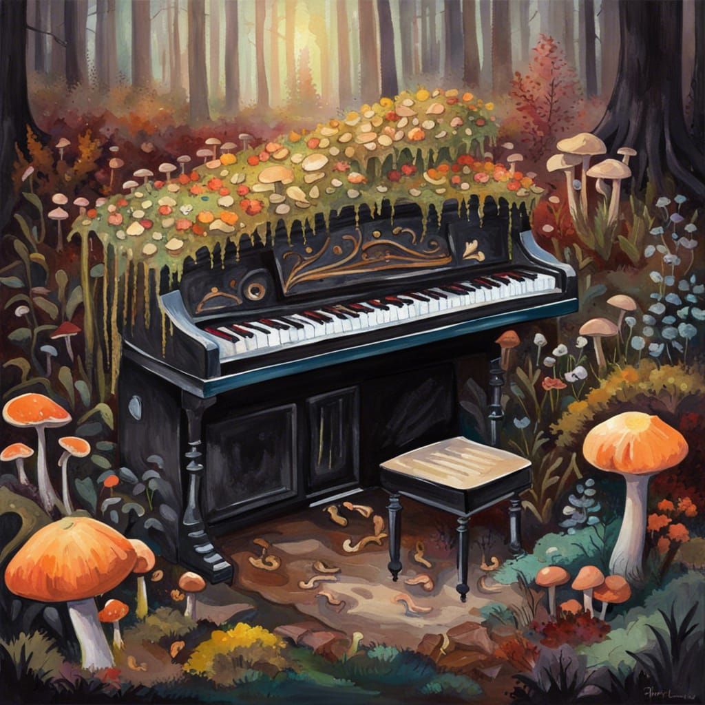 Gothic Cottagecore Piano in Autumnal Forest