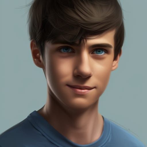 Detailed Portrait of Smiling Dark-Haired Teenager