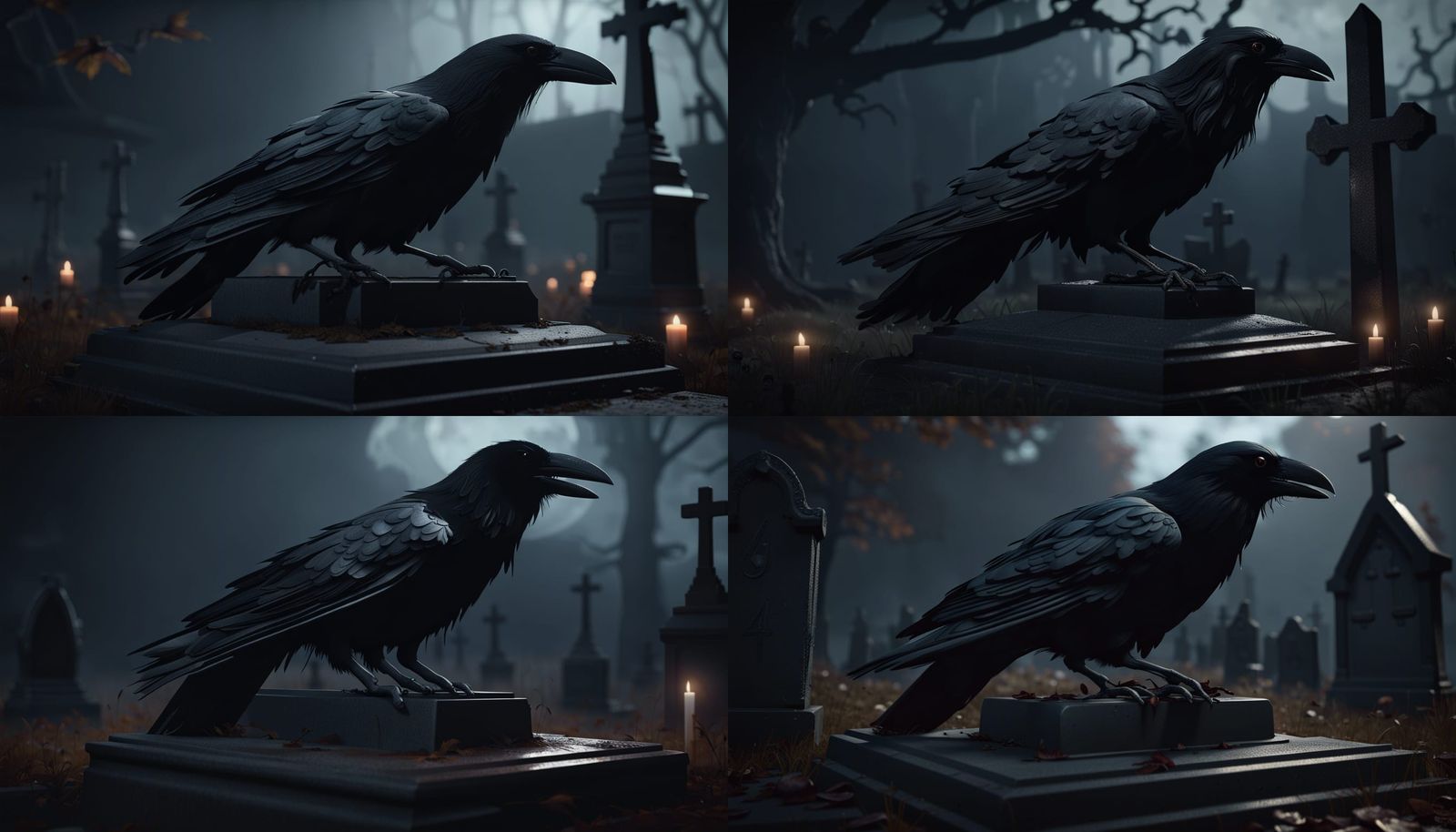 Creepy Crow on Grave in Haunted Ambiance