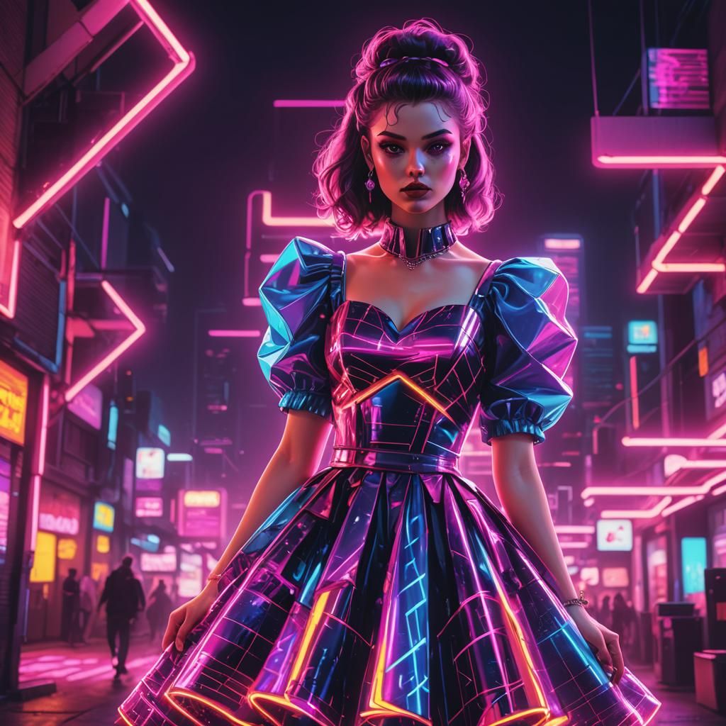Girl in Retro Synthwave Style Dress