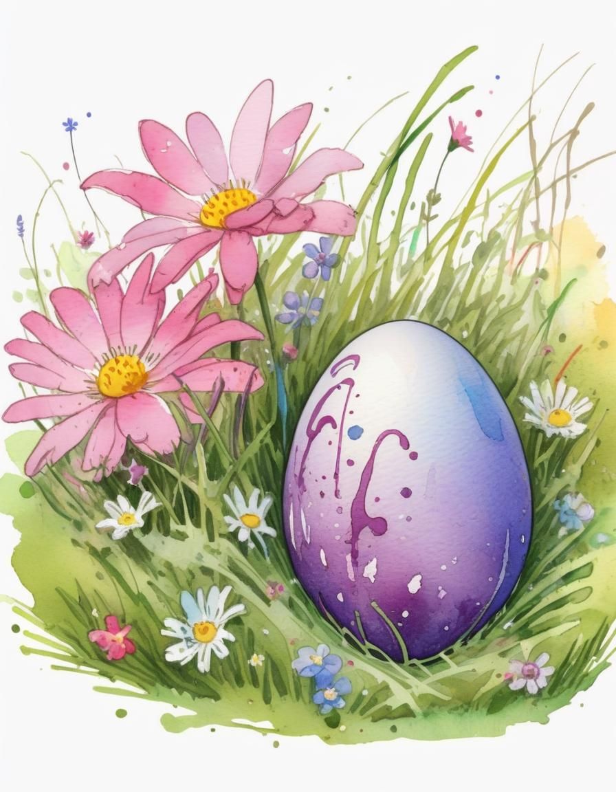 Hand-Dyed Easter Egg in Watercolour Storybook Illustration