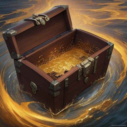 Golden River Treasure Chest Afloat in Whimsical Fairycore Sc...