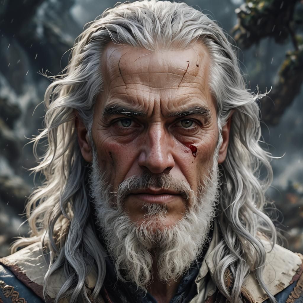 Sophisticated Man with White Hair and Eyepatch