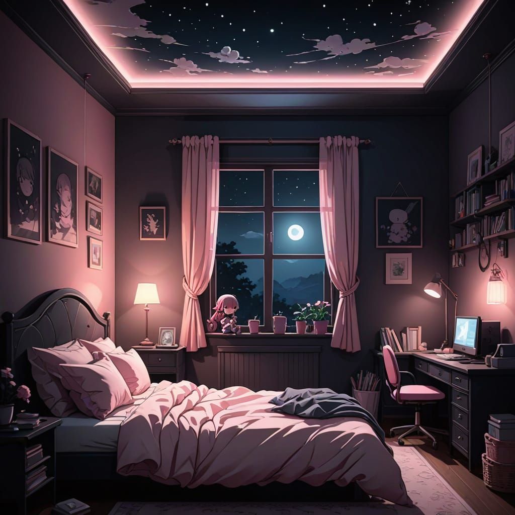 Whimsical Moonlit Sanctuary in Soft Pastels