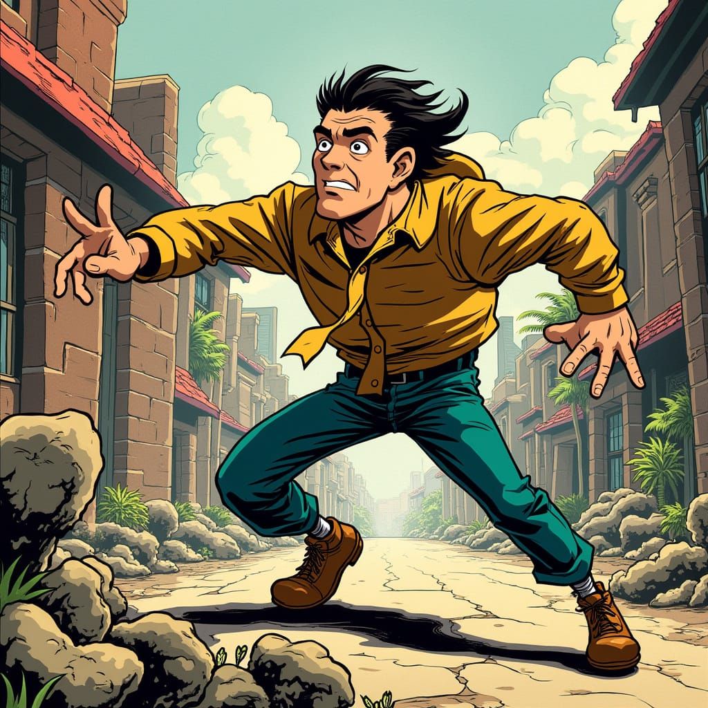 Dynamic Cartoon Character in Graphic Novel Scene