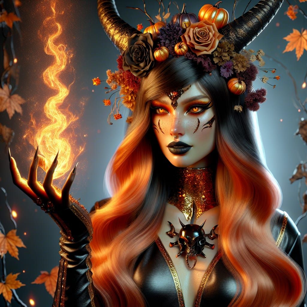 a she Hallows-Goddness-devil with black curved horns