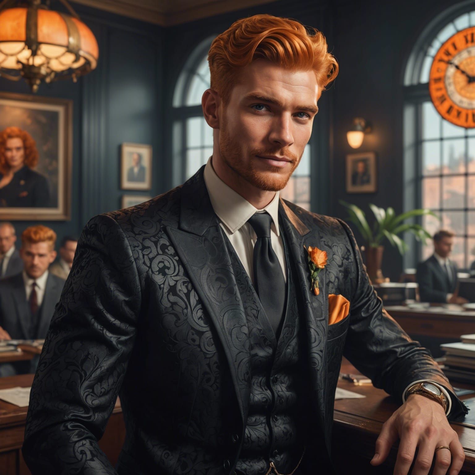 Orange-Haired Man in Lace Suit, Art Nouveau Portrait