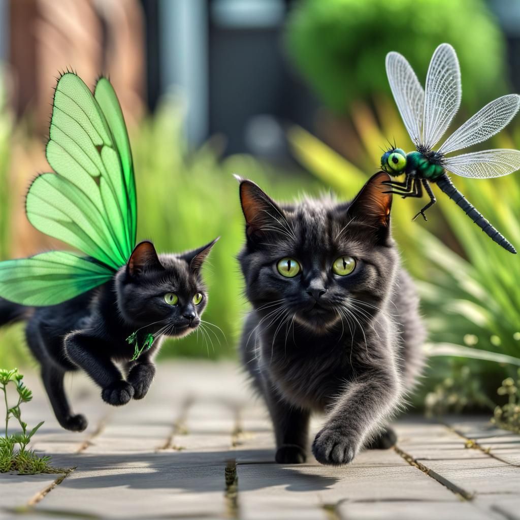 Winged Cats Chase in High Definition